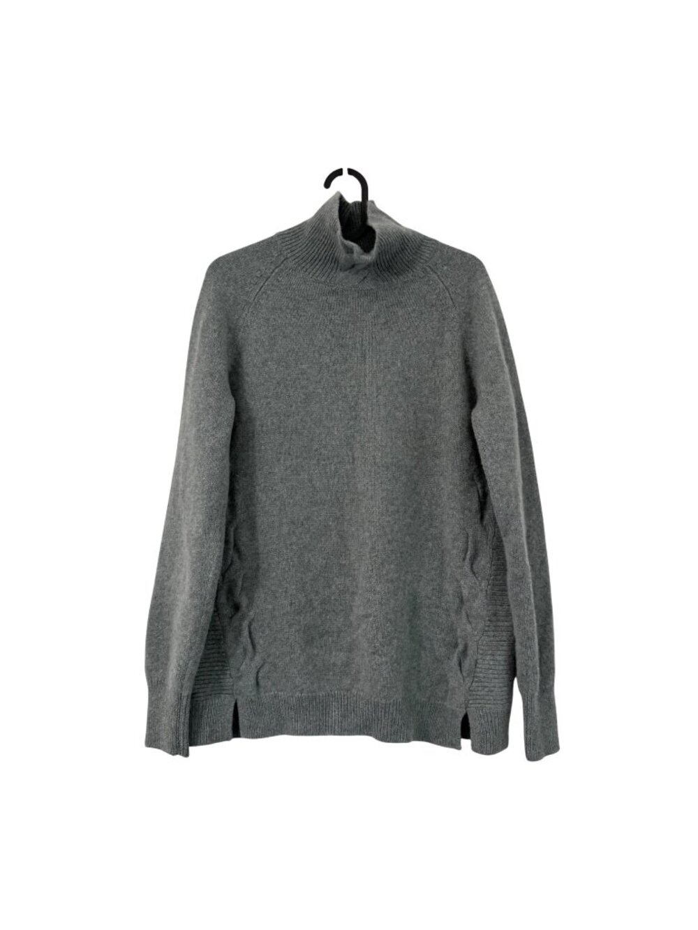 Garnet Hill Muted Blue Green Cashmere Braided Detail Mock Neck Sweater Large